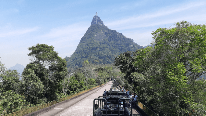 Panoramic view of Christ the Redeemer from Corcovado on a Jeep tour in Rio.